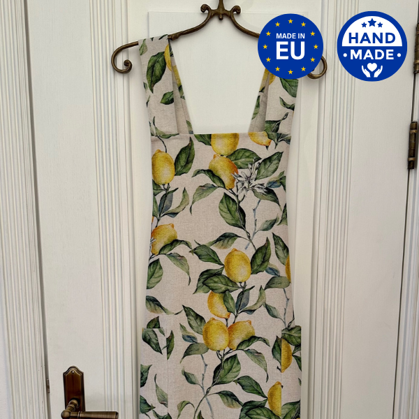 Grembiule da Donna con Spalline Incrociate, Misto Cotone-Lino, Stampato | Lino Limone