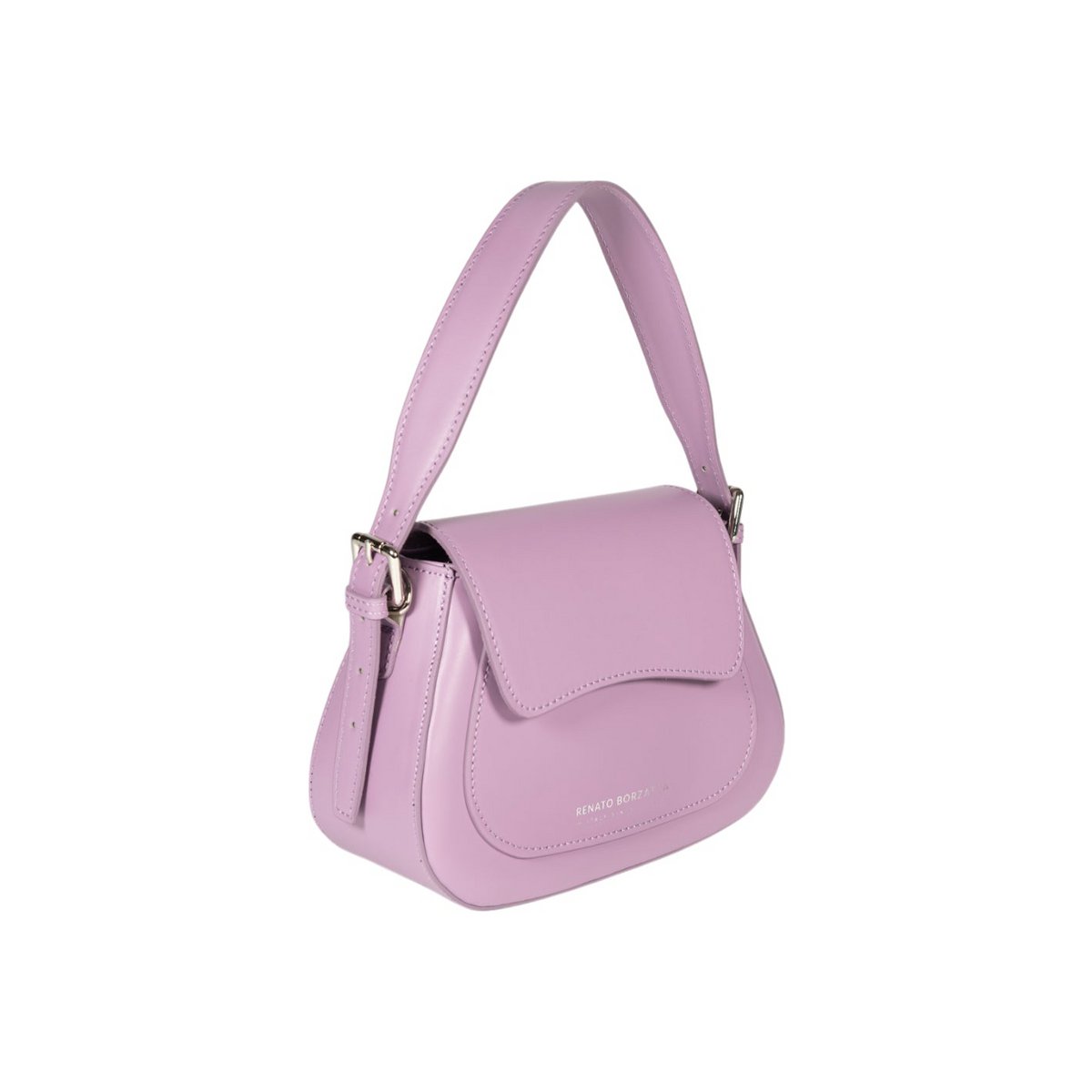 RB1030ci | Emma Shop Bags con skate de cuero real en Italia. Accesorios de metal plateado ligero - Color lila - Dimensiones: 24 x 18 x 9 + 14.5 cm (luz de manija)