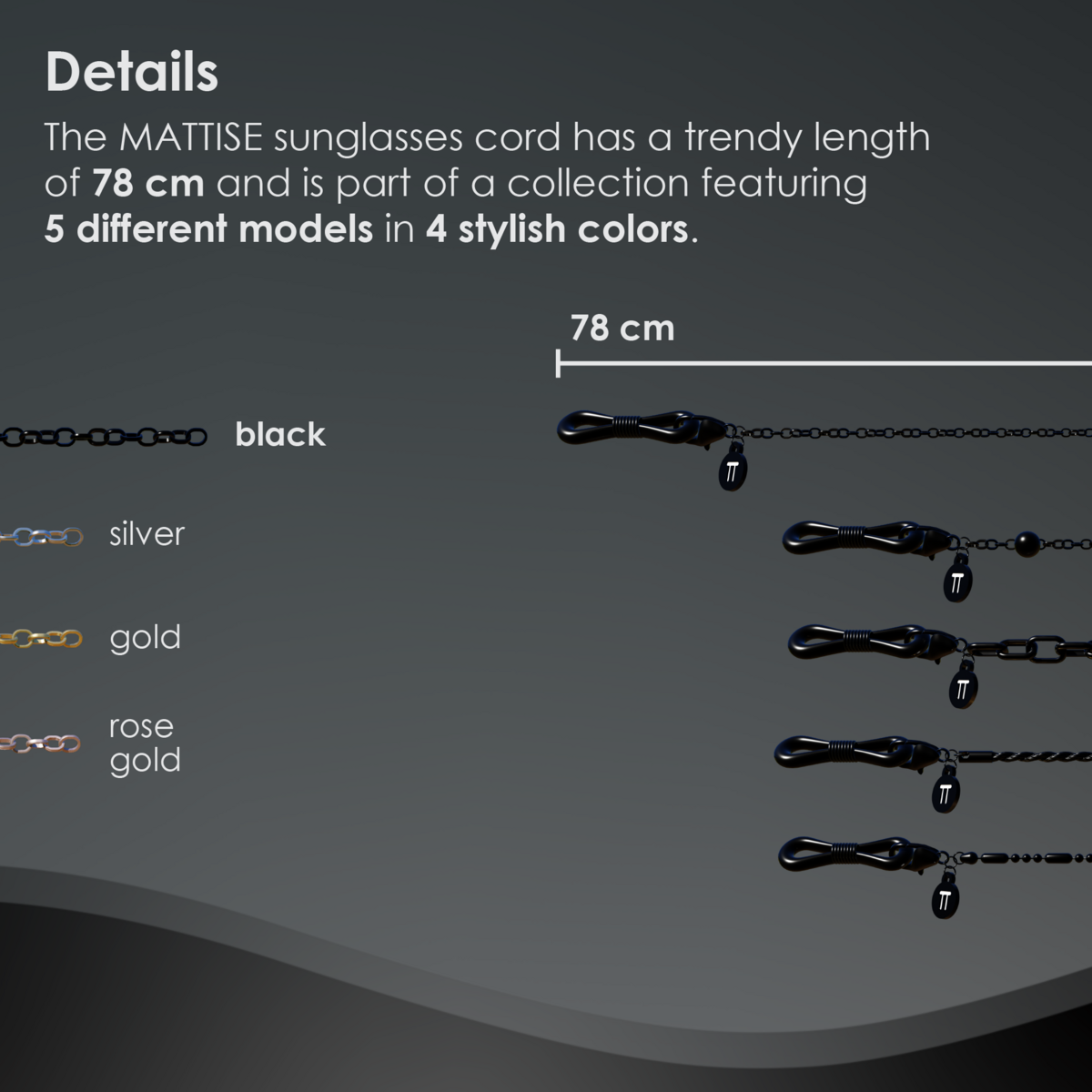Glasses Cord Basic Black — 100% Stainless Steel & Unisex Eyewear Cords for Women and Men — Glasses Chain with Extra Loops — Brillenkoord Brillenband Brillenkette Cordon de Lunettes Cordón Para Gafas