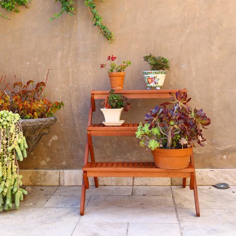 Malibu Outdoor Three-layer Wood Garden Plant Stand