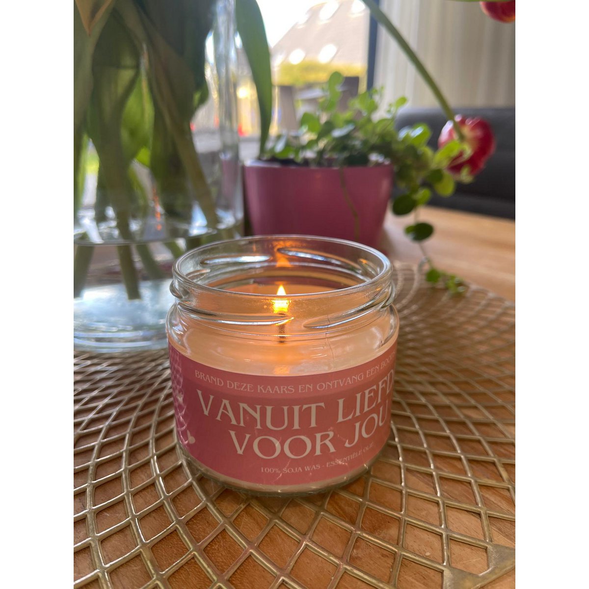 Hidden message candle with essential oil from DoTerra - Rose quartz gemstone - I am a cool fun person