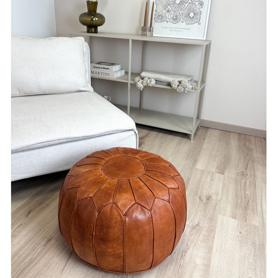 Lederhocker - Cognacbraun (XL)