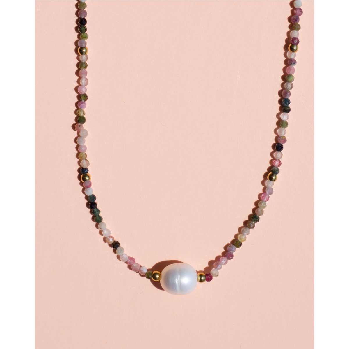 Tee - toermalijn kristal ketting met parel