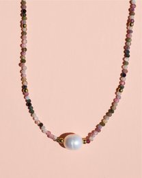 Tee - toermalijn kristal ketting met parel
