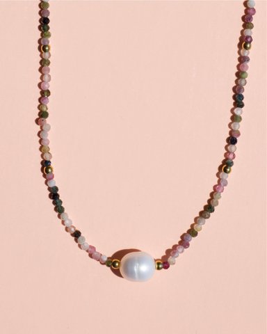 Tee - toermalijn kristal ketting met parel