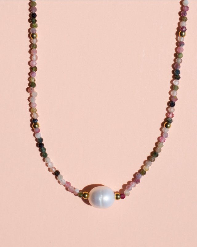 Tee - toermalijn kristal ketting met parel