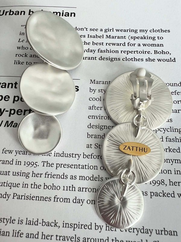 Meli long round statement earrings - silver