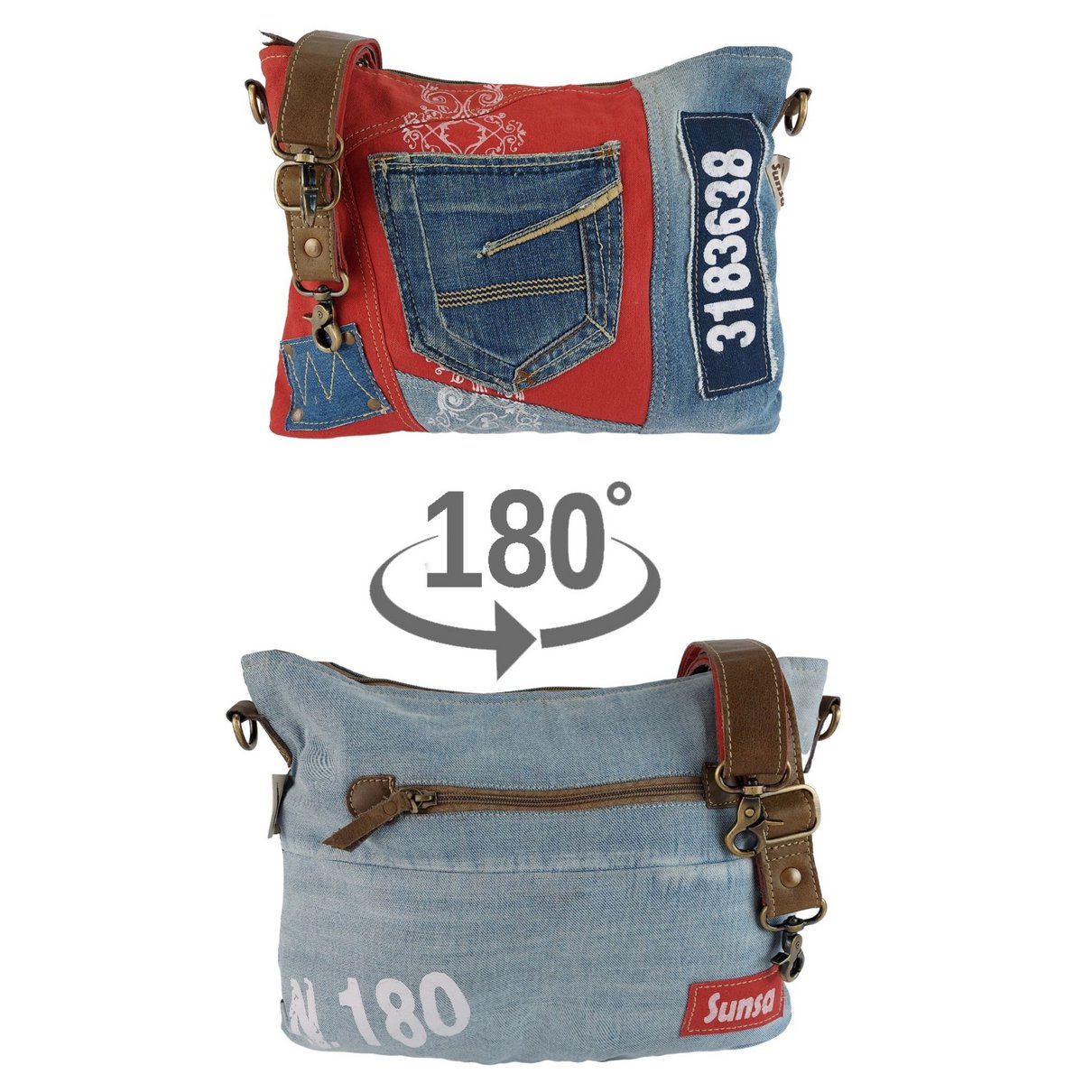 Sac bandoulière femme Sunsa. Sac bandoulière en jean et toile upcyclés. Sac à main style rétro vintage. Sac bandoulière pour femme.