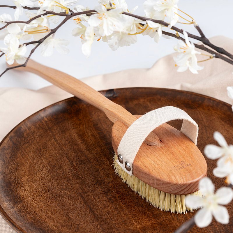 Cepillo corporal natural de madera con mango largo y extraíble - vegano
