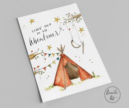 Ansichtkaart | Ga op avontuur | Indische Tent | Geboortekaart