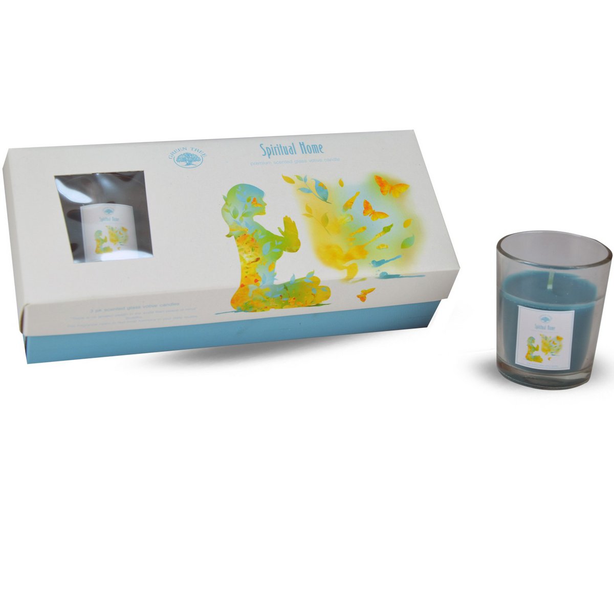 Green Tree Spiritual Home glass votive 3 pc candle giftset