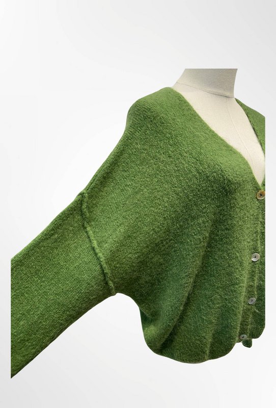 Dame cardigan - Premium kvalitet - Blød strik dyb V-hals med knapper - ALPACA/ULD - 23050