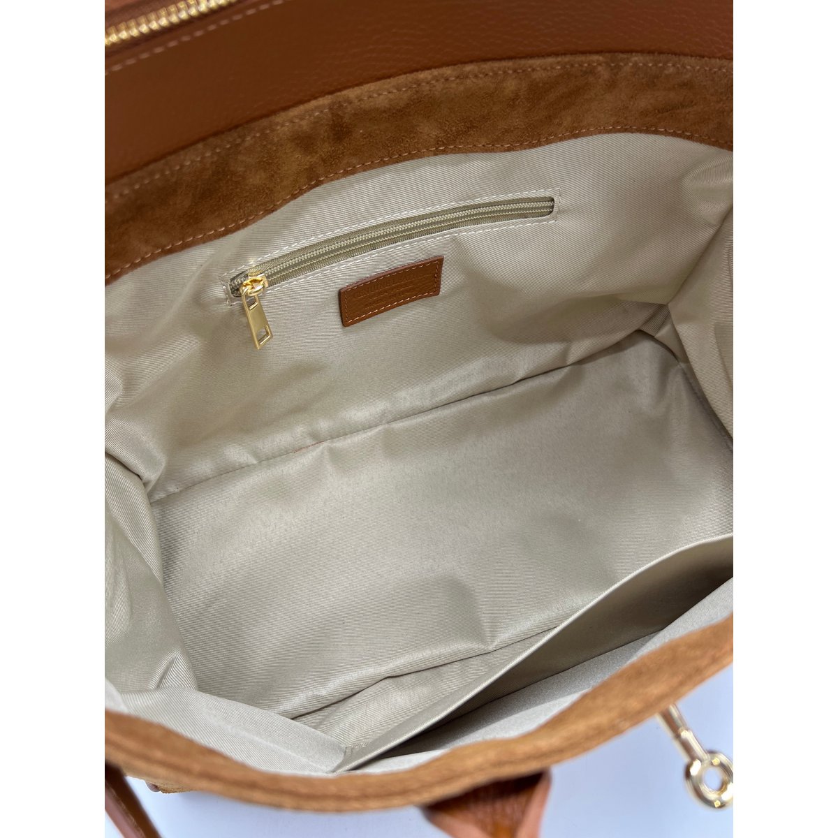 Bolso de mano en ante y piel auténtica, tamaño grande, Made in Italy, art. 112755