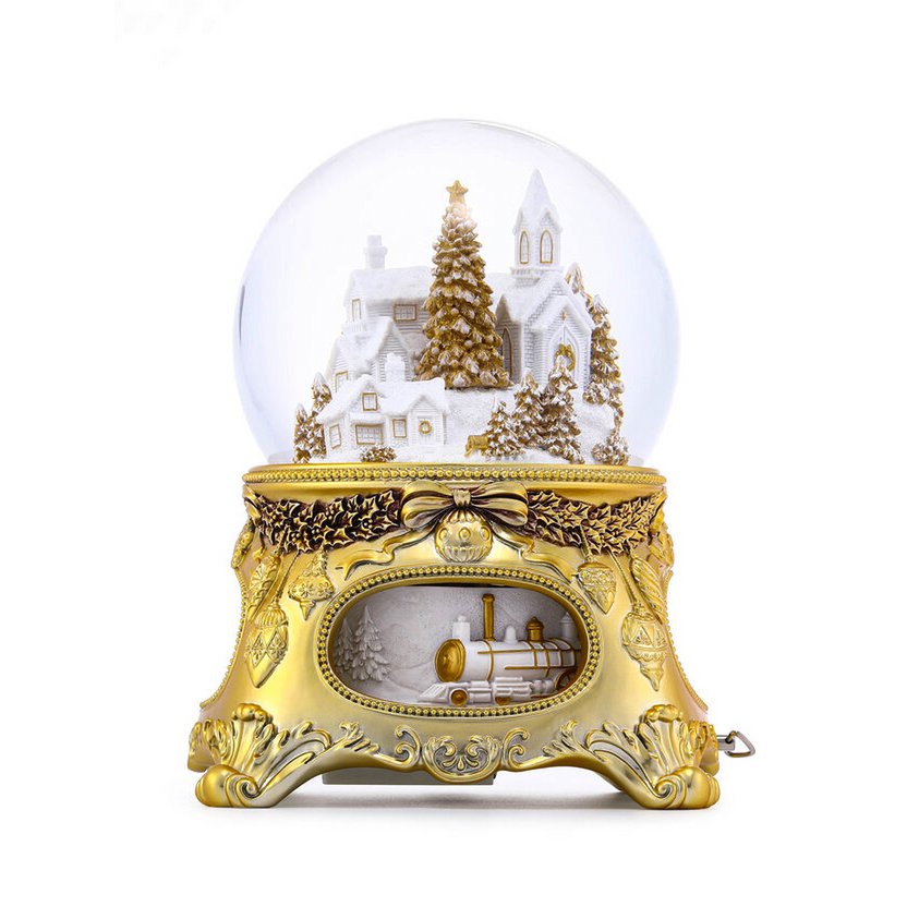 Prächtige Musik-Schneekugel „Golden Christmas Tale“, mit Beleuchtung, automatischem Schneesturm