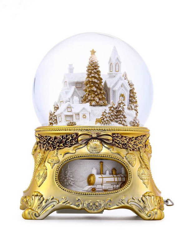 Prachtige Muzikale Sneeuwbol “Golden Christmas Tale”, met verlichting, Automatische Sneeuwstorm