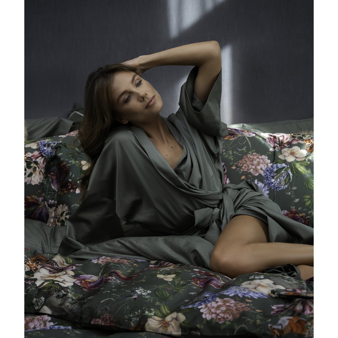 Sateen kimono badekåbe massivt grønt træ