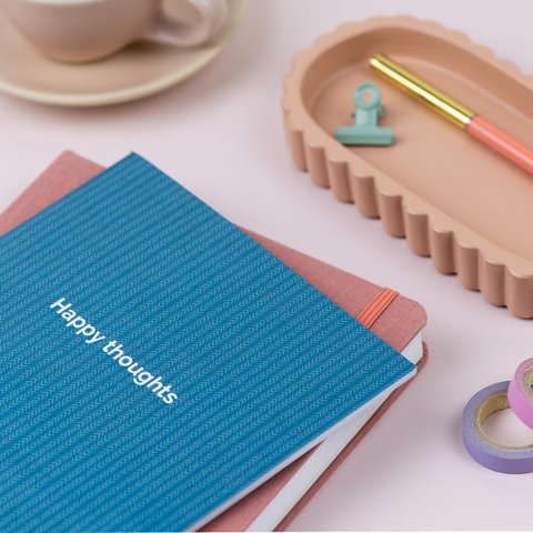 Blije gedachten groenblauw A5 gelinieerd notitieboekje