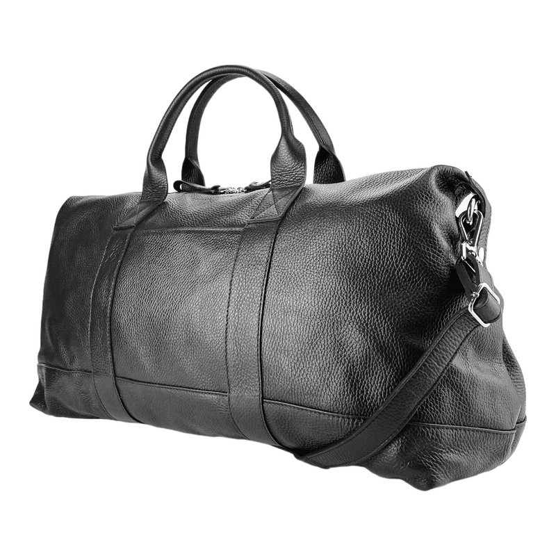 RB1029A | Ægte læder rejsetaske Lavet i Italien med justerbar og aftagelig skulderrem. Lynlåslukning og tilbehør i skinnende nikkelmetal - Sort farve - Mål: 57 x 26 x 24 cm