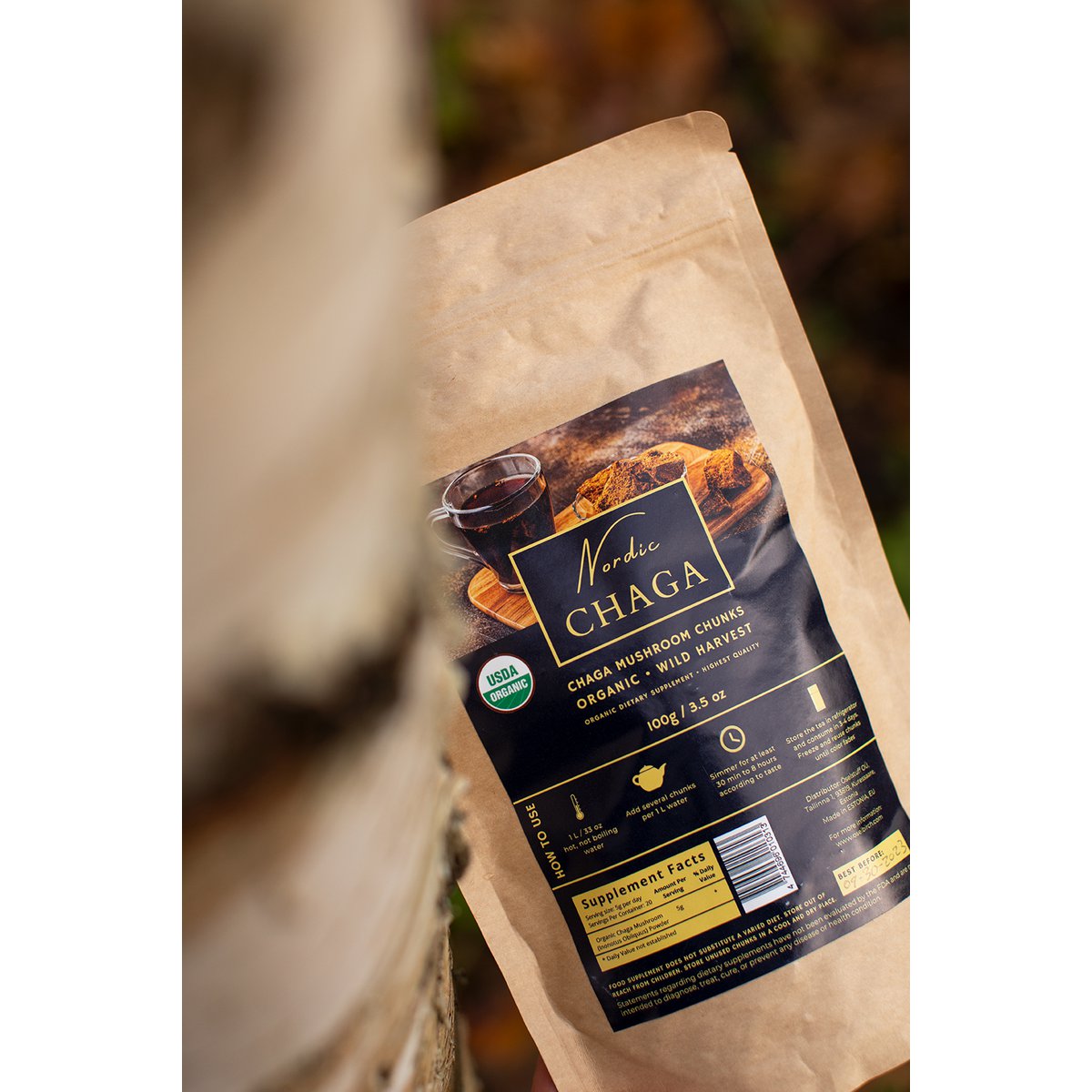 Organiczne kawałki grzyba Chaga 'NORDIC CHAGA' (100g)