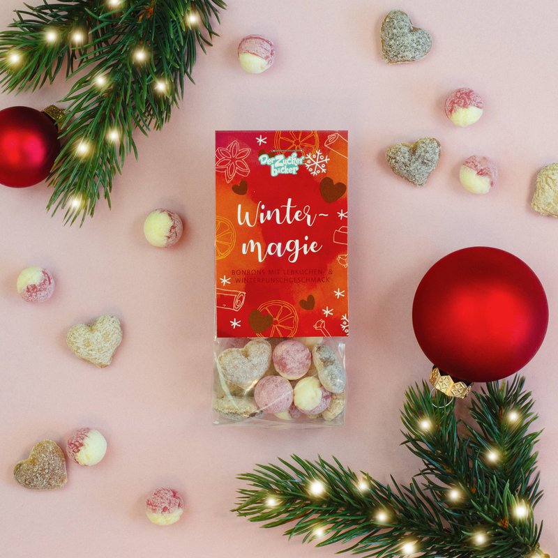 Snack bag magia invernale con mix di pan di zenzero e caramelle punch