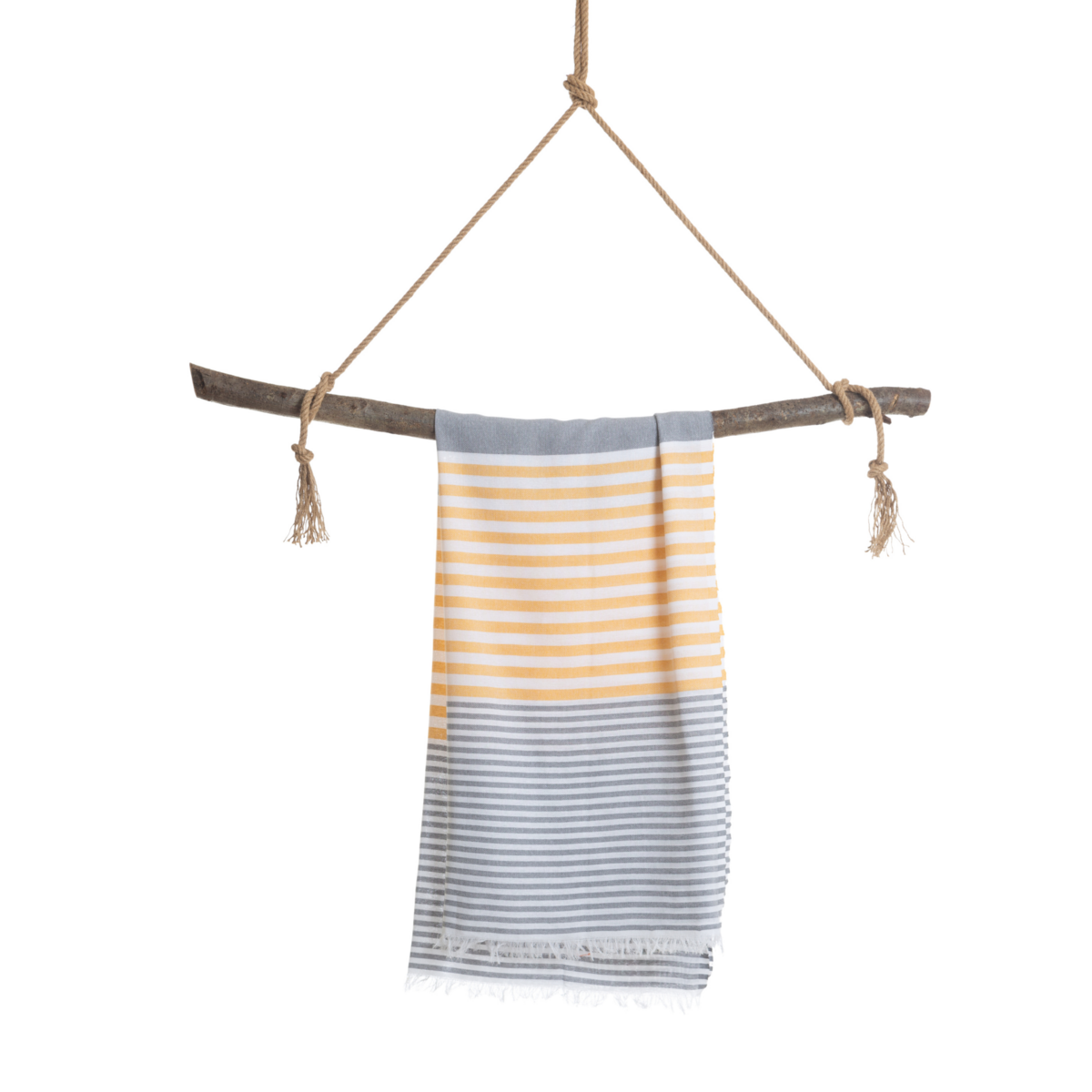HANDDOEK TO GO BALI Katoenen strandlaken 180x100 cm | Zandvrij | Grijs / Mosterd | met geschenkdoos