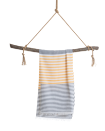 TOWEL TO GO BALI Baumwoll-Strandtuch 180x100 cm | Sandfrei | Grau / Senf | mit Geschenkbox