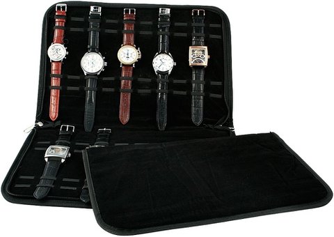 Horlogemap voor 20 horloges, zwart (zonder decoratie), afmetingen: 40 x 28,5 x 2 cm