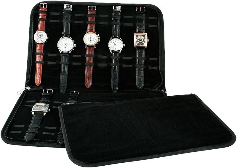 Horlogemap voor 20 horloges, zwart (zonder decoratie), afmetingen: 40 x 28,5 x 2 cm