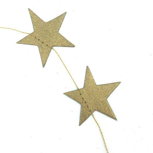 Luna-Leena-Grußkartenset + Girlandensterne Gold – vertikal – L115 cm – Gold – umweltfreundliches Papier – handgefertigt in Nepal