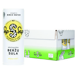 Lamican juice with ginger and lime flavor, packaged in a bright green and yellow box with a playful design featuring a cartoon character.