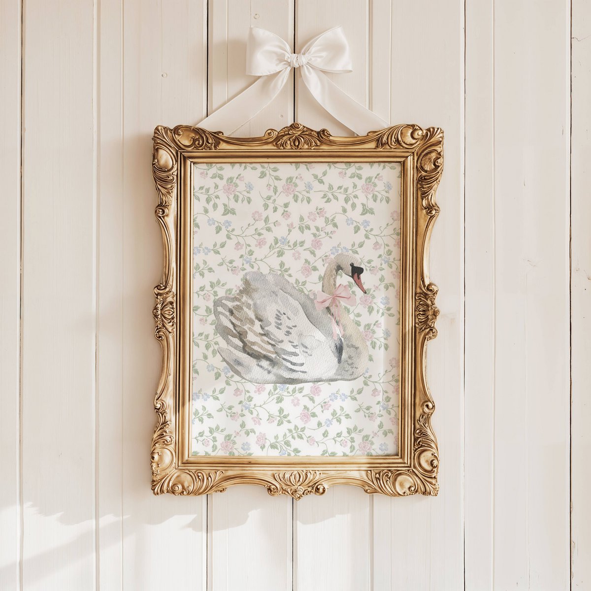 Zwaan met roze boogposter, vintage Swan -poster, roze boogafdruk, meisjes boogposter, roze meisjeskamer poster, meisjes kwekerij poster