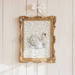 Swan mit rosa Bogenplakat, Vintage -Schwanplakat, rosa Bogenabdruck, Girls Bogenplakat, rosa Mädchenzimmerplakat, Mädchen -Kindergarten -Poster