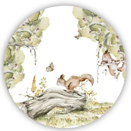 Papel pintado autoadhesivo círculo - Ardillas en el bosque | habitación infantil | desde Ø 60 cm