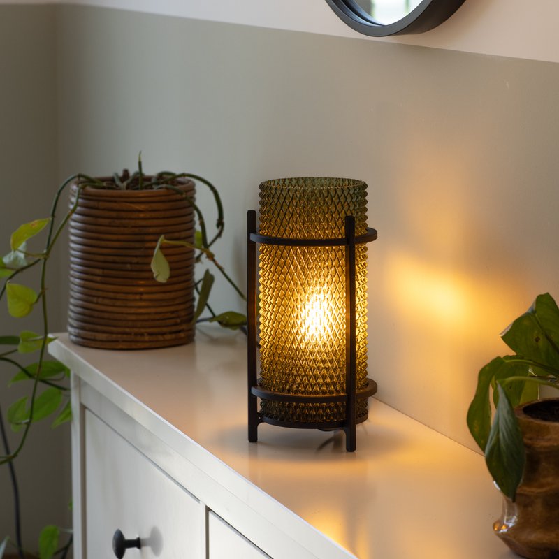 Oliven PRISM lampe – moderne geometrisk skærm, genanvendt PETG, omgivende belysning, E14