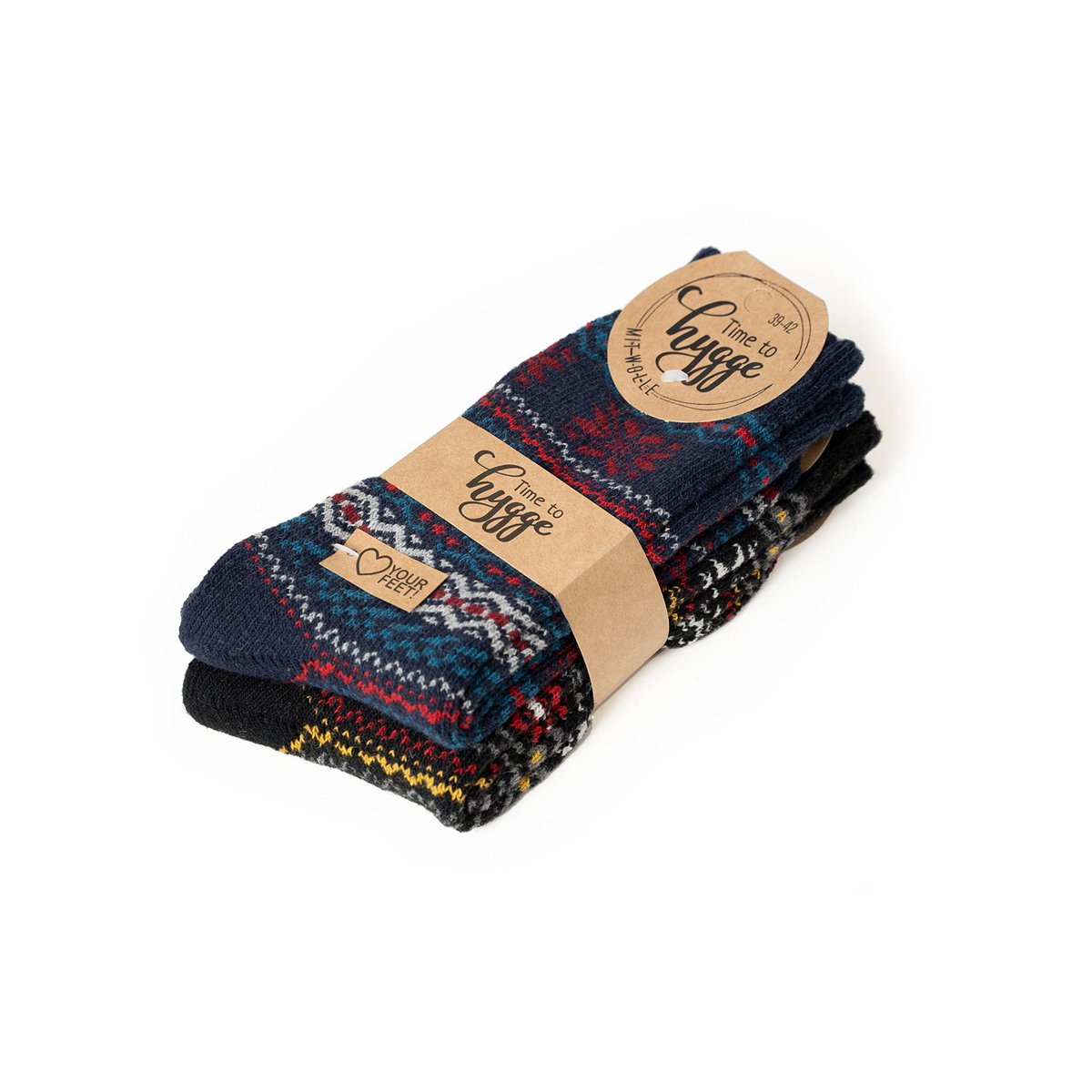 2 Paar 45% Wollsocken Hyggeliges Norweger Design