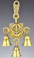 Om Symbol Ganesh Solid Brass Wall Hanging Chime with Three B