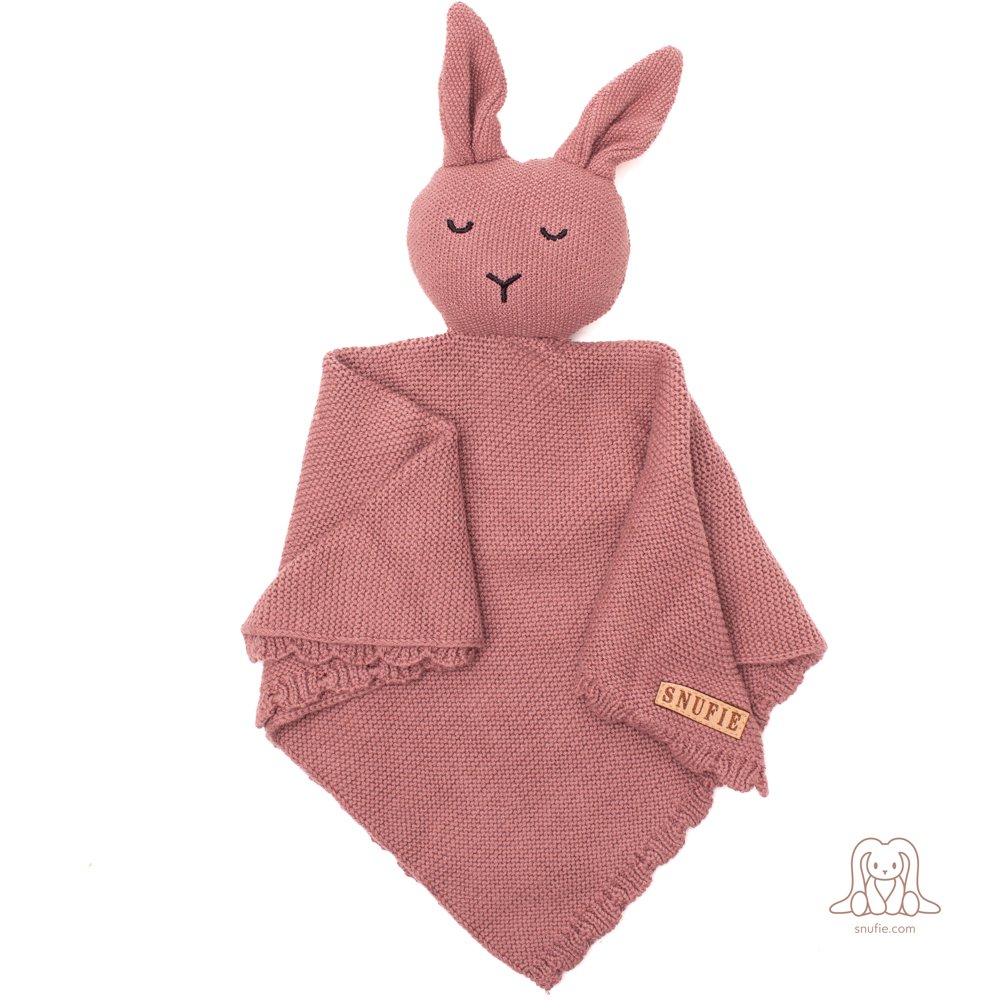 Przytulny kocyk króliczek Snufie | 100% bawełna | Kocyk niemowlęcy premium | wyjątkowo miękkie 37x37cm | Podstawowa dzianina | Brązowa jasna kawa