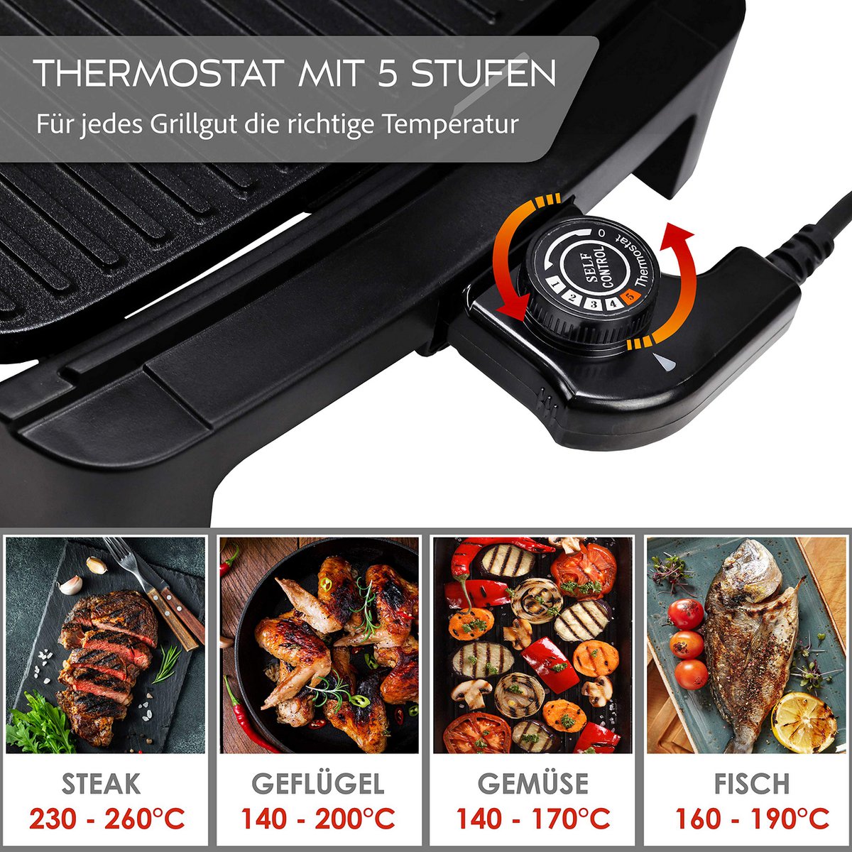 LIFETIME elgrill med TÜV & GS 2200 watt - elgrill 4-8 personer | Bærbar XXL indendørs grill | Tepaniaky bordgrill elektrisk grill til altan