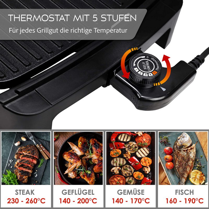 LIFETIME electric grill with TÜV & GS 2200 watts - electric grill 4-8 people | Portable XXL indoor grill | Tepaniaky table grill electric grill for balcony