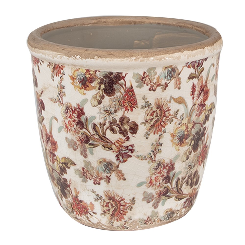 Bloempot Ø 14x13 cm Beige Roze Keramiek Bloemen Bloempot Binnen