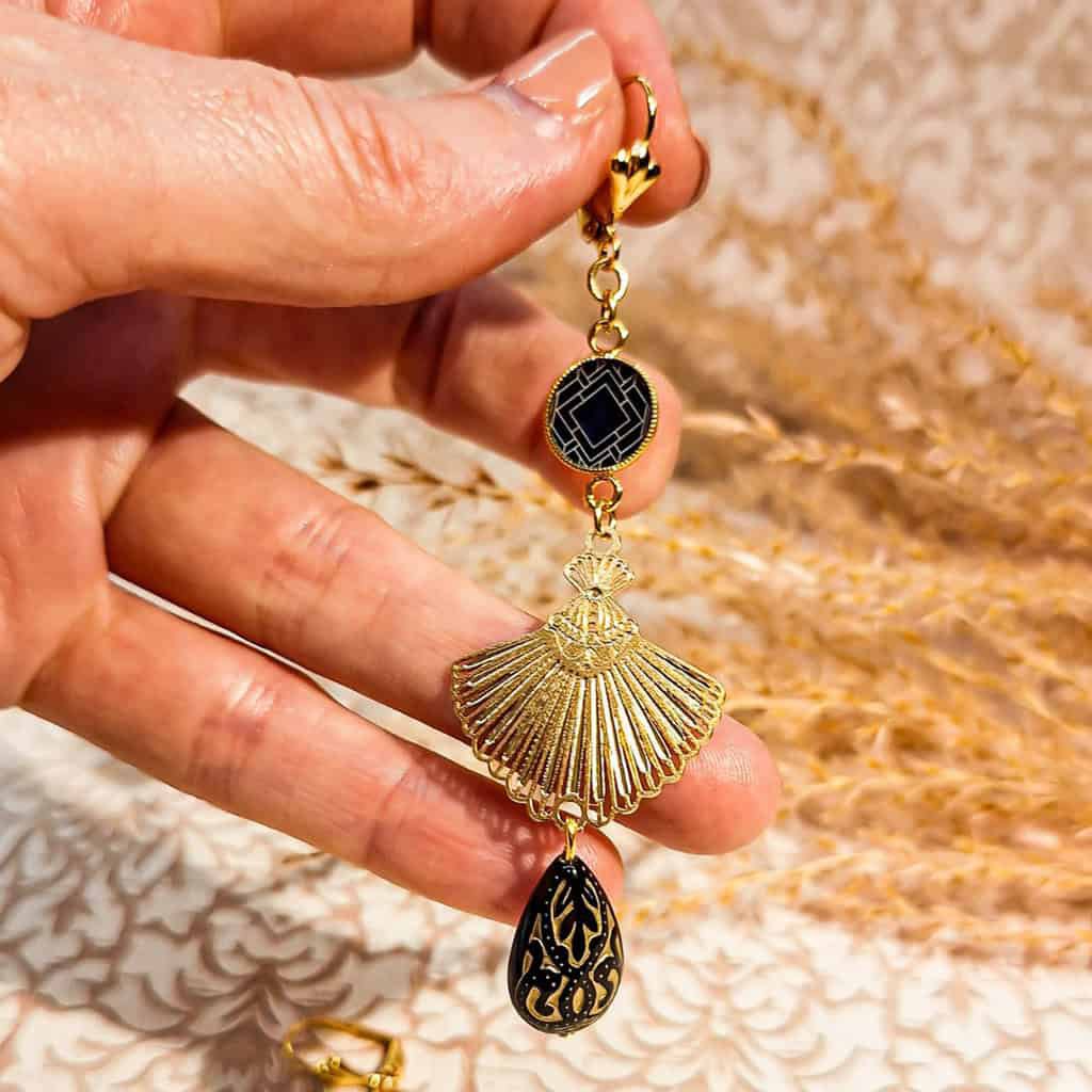 Boucles Eventail Perles arabesques Art deco Oiseau Fête des mères Cadeau Maman Cadeau Maîtresse