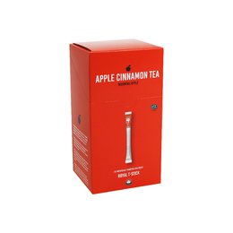 Apple cinnamon tea in a red box. Includes 30, 125, or 250 tea bags. Aromatic blend of apple and cinnamon flavors.