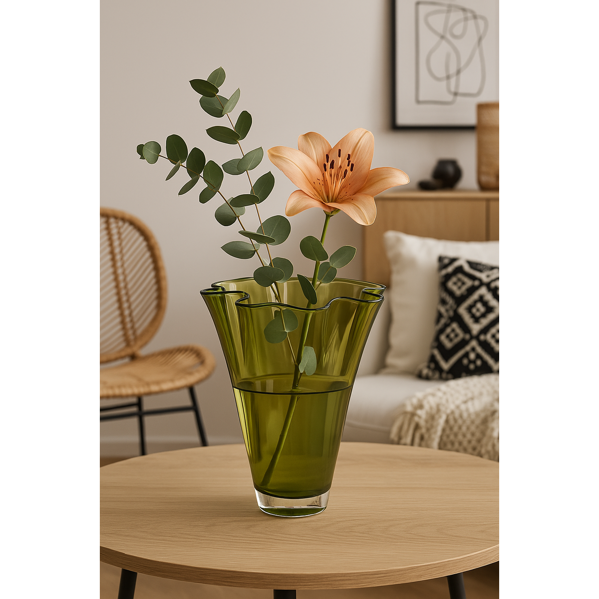 Vaso in vetro ondulato verde oliva da tavolo vaso in vetro 21x21x30cm