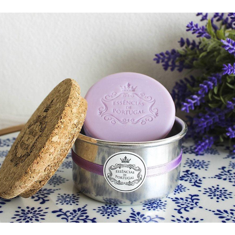 Essensias Seife in Schmuckbox aus Kork und Aluminium / Lavendel
