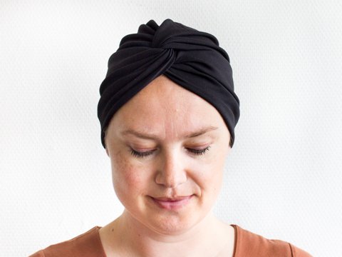 Handmade Black Turban Hat, Single Layered Turban Cap