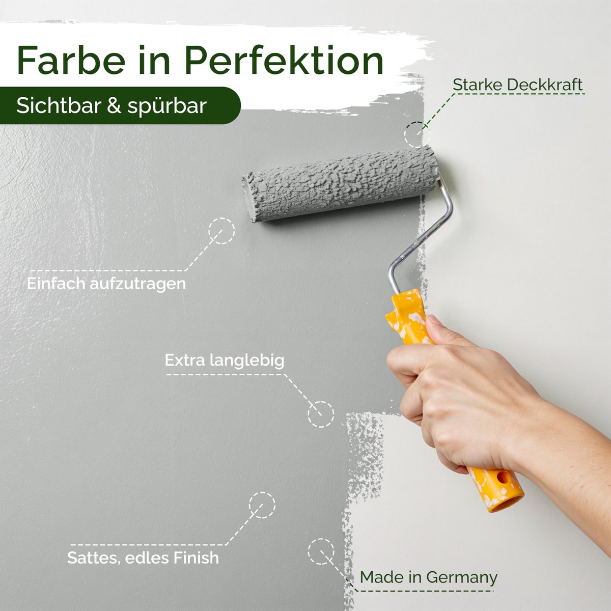 Veluxis® Wandfarbe Grau für den Innenraum - 2,5 Liter & Deckkraft-Klasse 1, Streifenfrei, tropfarm & Öko Farbe, VOC-frei - (Shady Spice)