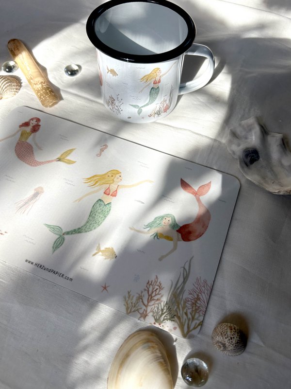 Sirene in tazza smaltata | Tazza | Tazza per bambini | Ragazza | Sirena | Sott'acqua | Acquerello | Acquerello || CUORE E CARTA