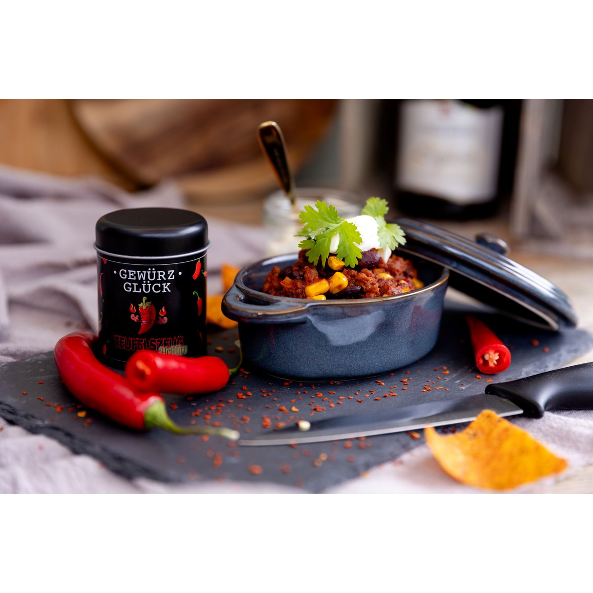 Gewürz-Glück Hellfire Teufelszeug – Ekstremalnie ostra mieszanka przypraw z Carolina Reaper, Habanero i Scorpion Chili do chili, mięsa, makaronów i grilla