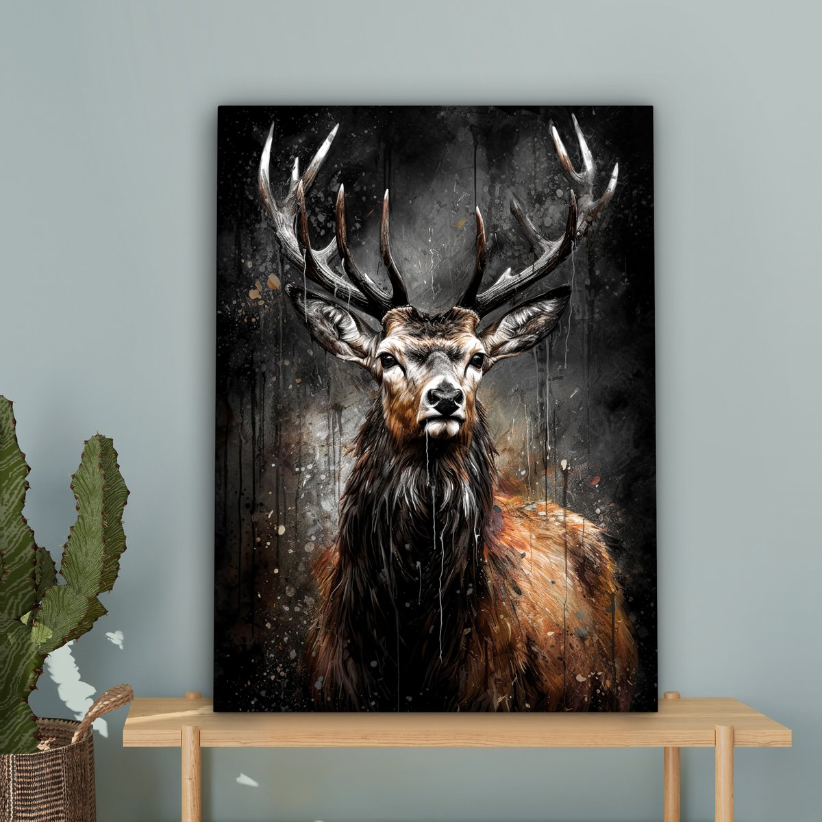 Leinwand Malerei - Wanddekoration Hert - Schwarz - Tier - Hirschbett - Wanddekoration Wohnzimmer - Schlafzimmer Dekoration - Raumzubehör - Leinwand Gemälde