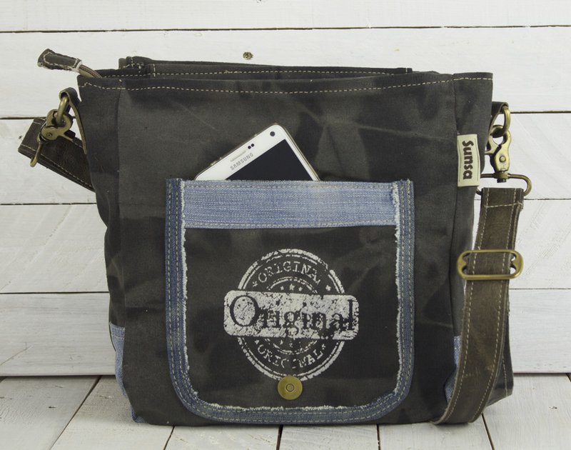 Bolso Bandolera Sostenible Mujer Sunsa. Cartera hecha de jeans reciclados y lona (canvas). Bolso bandolera con forma de mensajero. Bolso bandolera de estilo vintage. Bolso bandolera grande para mujer.